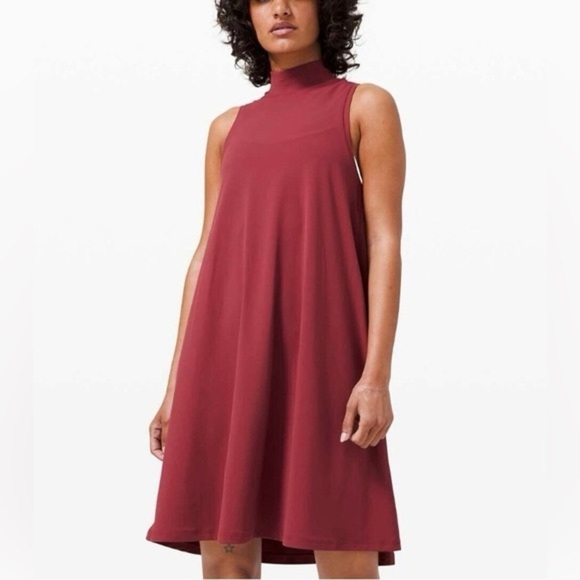 Lululemon All Aligned A line Dress Chianti Red Mock Neck Loose Trapeze - Picture 1 of 11